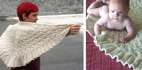 Drift Cabled Shawl or Baby Blanket